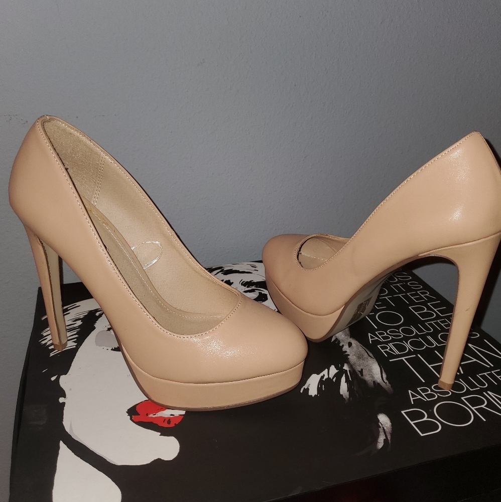 Nude faux leather heels
